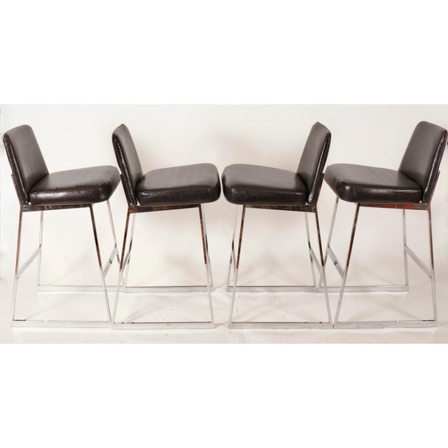 Contemporary Vintage Chrome Upholstery Bar Stools by Tri-Mark Designs -Set of 5 For Sale - Image 3 of 13