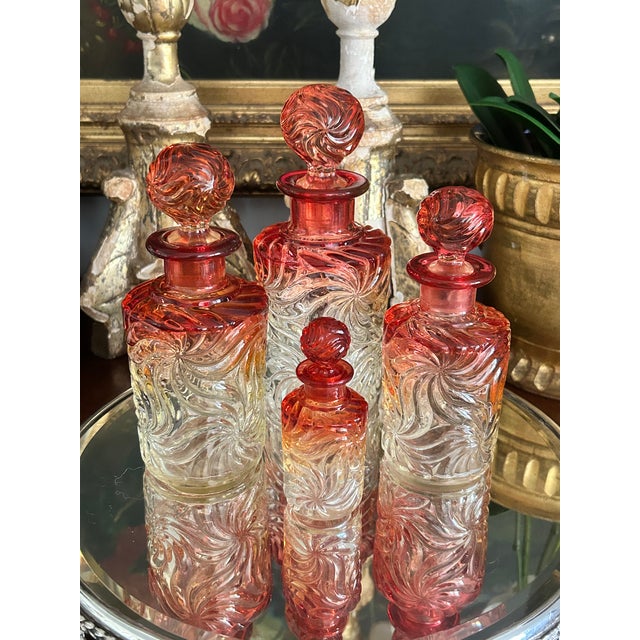 Antique Baccarat Rose Tienté Pinwheel Perfume Bottles – Set of Four For Sale - Image 10 of 10
