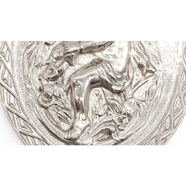 Traditional Vintage Cast Aluminum Figural Horseback Oval Silver Wall Relief For Sale - Image 3 of 8