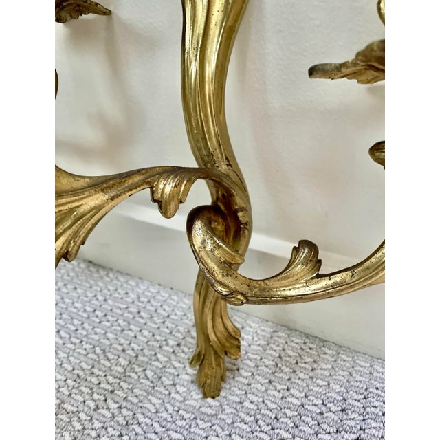 Brass Pair of Louis XV Rococo Style Gilded Candle Sconces For Sale - Image 8 of 9