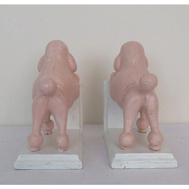 Pair of Cast Iron Pink French Poodle Dog Bookends For Sale - Image 4 of 7
