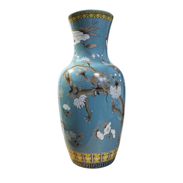 Chinoiserie Chinoiserie Famille Rose Style Porcelain Dragon Vase 17" H For Sale - Image 3 of 13