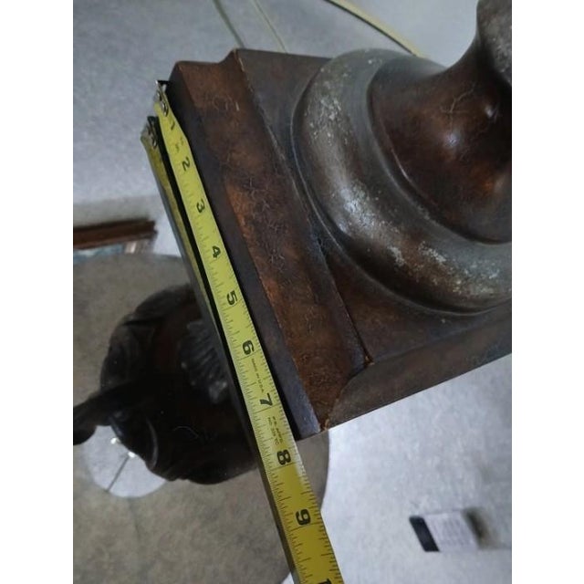1950s Royal Edwardian Carved Urn Lamp Brown Bronzed Renaissance Avant-Garde W Shade For Sale - Image 14 of 16