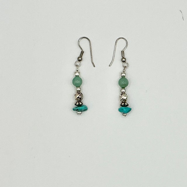 A lovely pair of Dangle Earrings. Each earring features a Jade Bead, a Turquoise Rock and Sterling Silver Beads and...