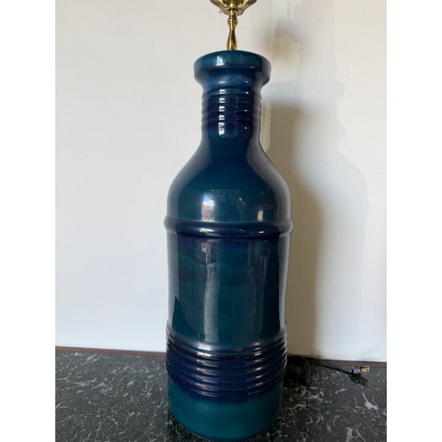 Blue 1960s Mid-Century Modern Bitossi Style Blue Glazed Ceramic Table Lamp For Sale - Image 8 of 14