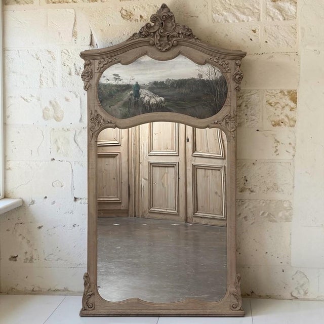 French Provincial 19th Century Country French Louis XV Stripped Oak Trumeau Mirror For Sale - Image 3 of 18