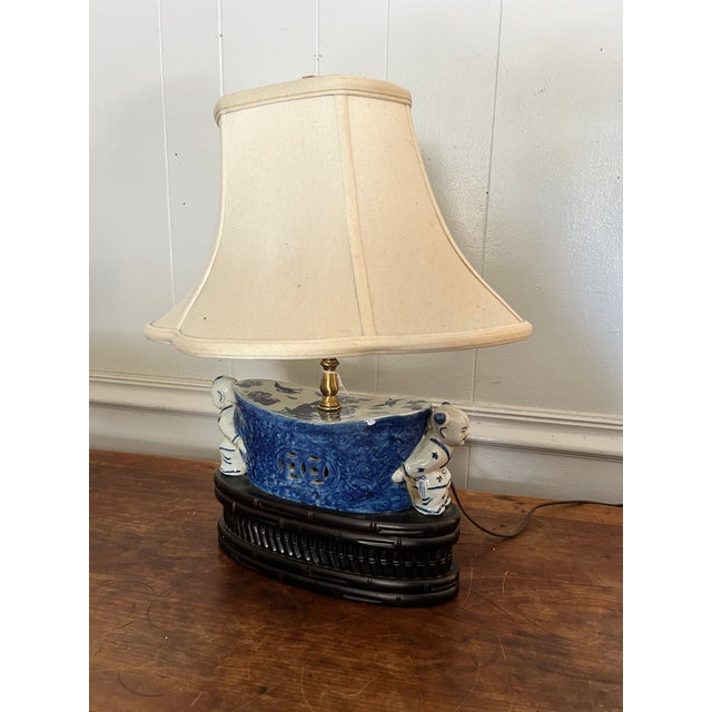 Vintage Blue & White Table Lamp For Sale - Image 11 of 15