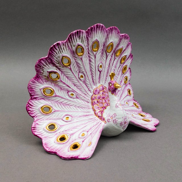 Capodimonte Manifattura Porcellane Artistiche Firenza Italy Porcelain Peacock Sculpture. Measures approximately 9 3/4"...