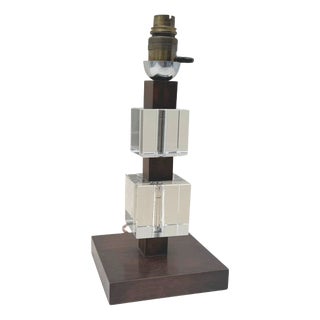 Vintage Art Deco Lamp Base in Wood and Glass, France, 1930 For Sale