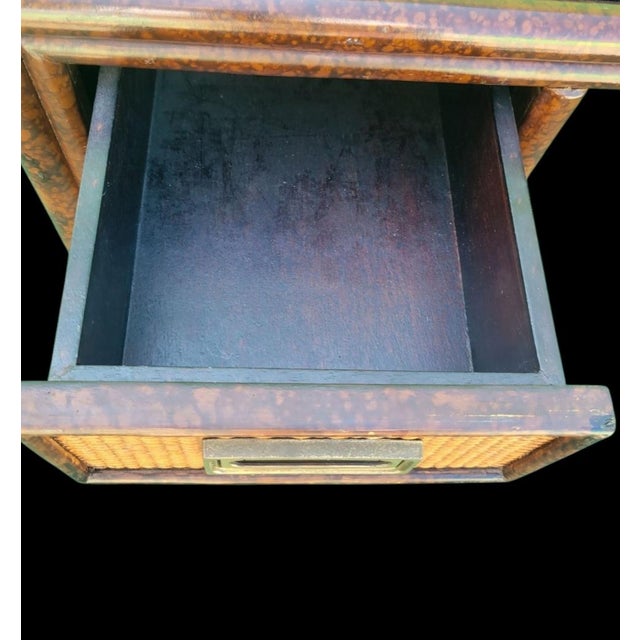 1990s Vintage Cane Tortoiseshell 2 Drawer Campaign British Colonial Black Plexi Glass Top Writing Desk For Sale - Image 5 of 13