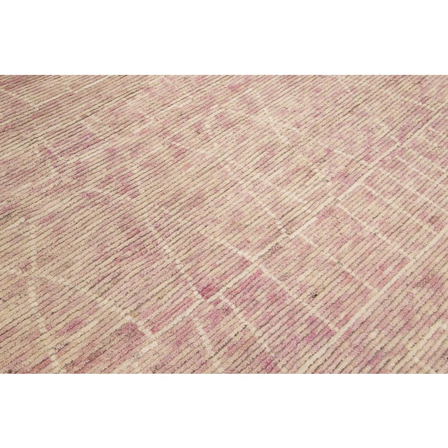 Modern Moroccan Style Handmade Tribal Beige and Pink Oversize Boho Wool Rug For Sale In New York - Image 6 of 10