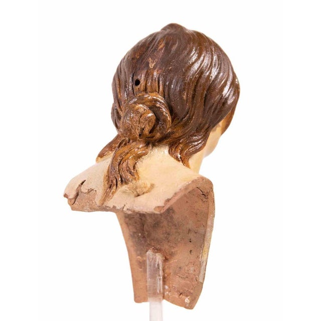 Polychrome Ceramic Head of Woman Sculpture, Italy, 18th Century For Sale - Image 5 of 6