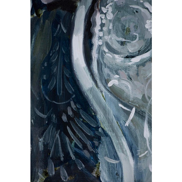 In "Where The Swamps Sing," a mysterious figure adorned in a lavish white headdress stands at the forefront, her striking...