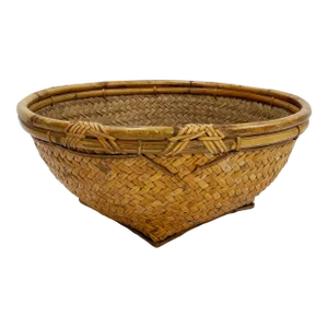 Vintage Woven Basket With Scorched Rattan Frame