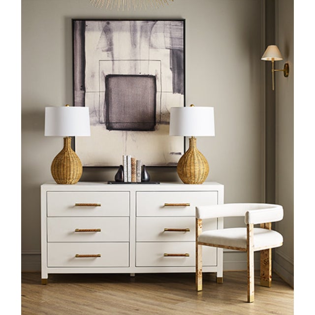 2020s Matthew Izzo Home Winchester Matte White Lacquer Six Drawer Chest With Wrapped Rattan and Brass Handles For Sale - Image 5 of 5