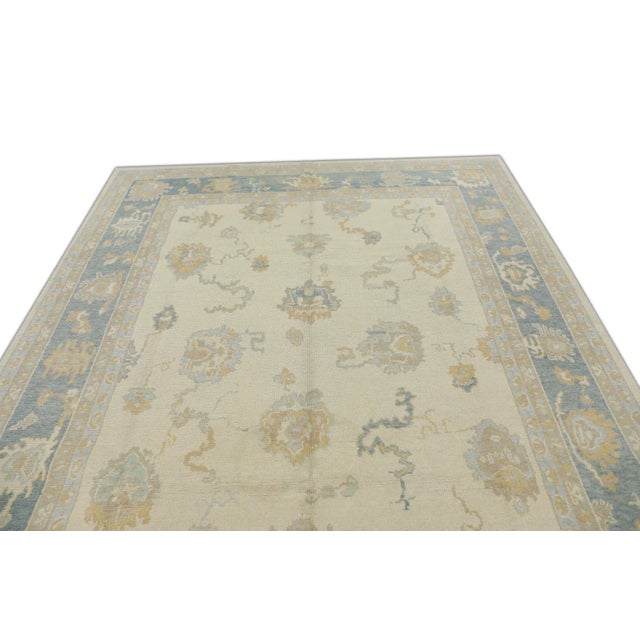 Modern Early 21st Century Beige & Blue Handwoven Turkish Oushak Rug 7'10" X 10'2" For Sale - Image 3 of 6