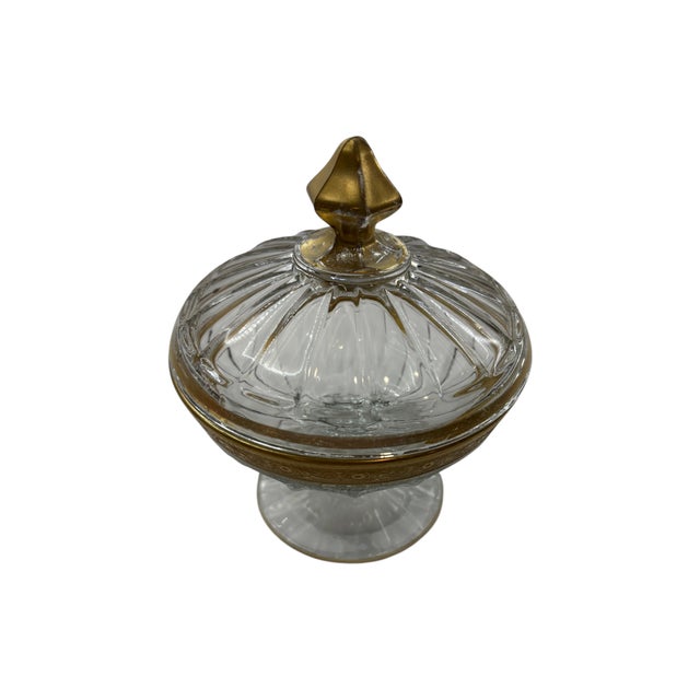 Mid-Century Modern Mid 20th Century Mid Century Modern Heisey Gold-Rimmed Lidded Pedestal Candy Dish For Sale - Image 3 of 18