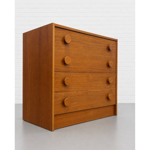 Mid Century Modern Teak Dresser | Danish Modern Chest of Drawers | Vintage Teak Nightstand With Sculptural Pulls. C. 1960’s For Sale - Image 4 of 11