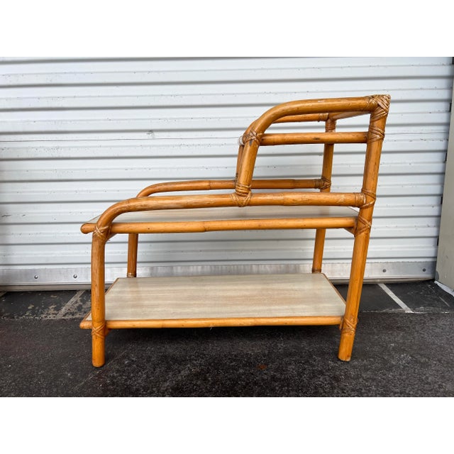 Mid-Century Modern 1950s Mid 20th Century 3 Tier Bent Bamboo Side Tables - A Pair For Sale - Image 3 of 7