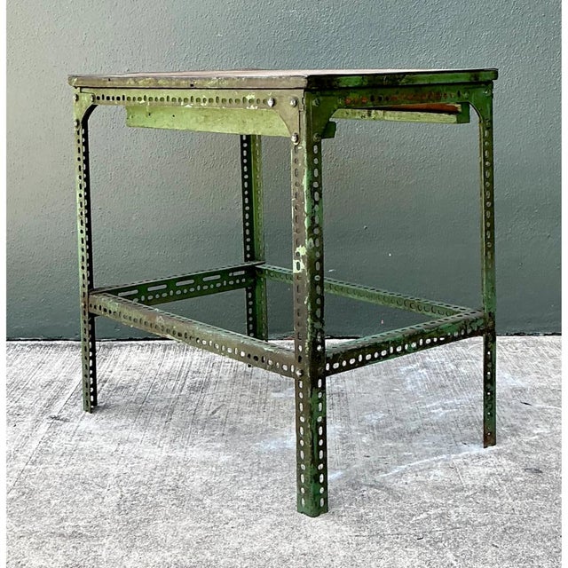 Modern Vintage Industrial Metal and Wood Workbench Table For Sale - Image 3 of 12