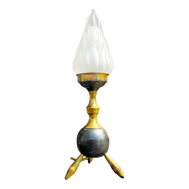 Mid-Century Modern Space Age Tripod Brass and Glass Table Lamp, 1960s For Sale