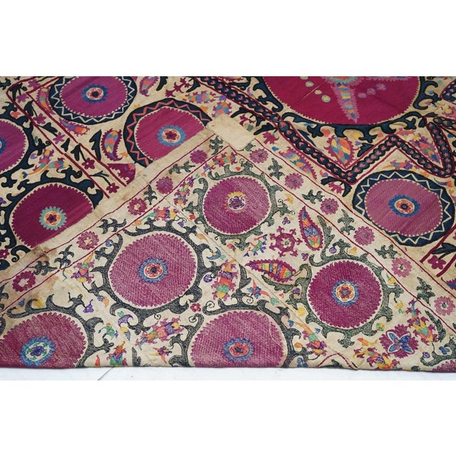 Traditional Antique Uzbekistan Suzani Textile Rug 6'2'' x 9'9'' For Sale - Image 3 of 11