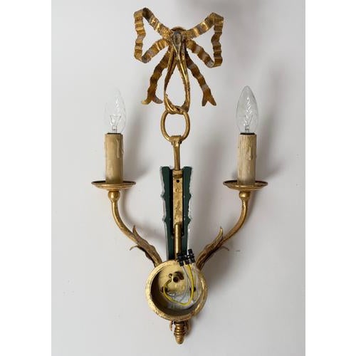 Italian Gilt Metal and Glass Two-Light Wall Sconce with Bow by Banci Firenze, 1970s For Sale - Image 13 of 15