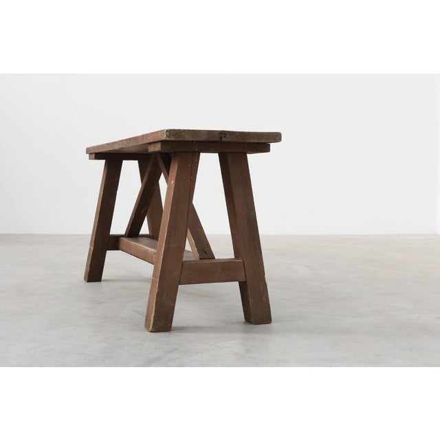 Antique French Rustic Oak Trestle Bench, 1890s For Sale - Image 6 of 14