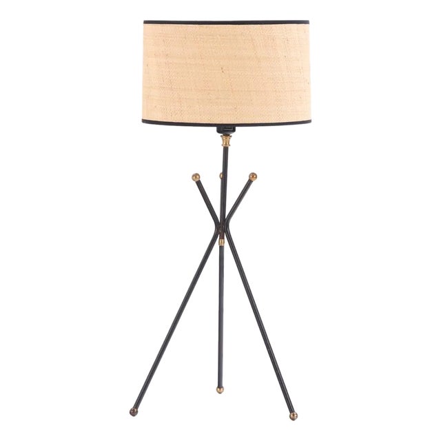 A French Iron and Brass Tripod Table Lamp, C. 1960. For Sale