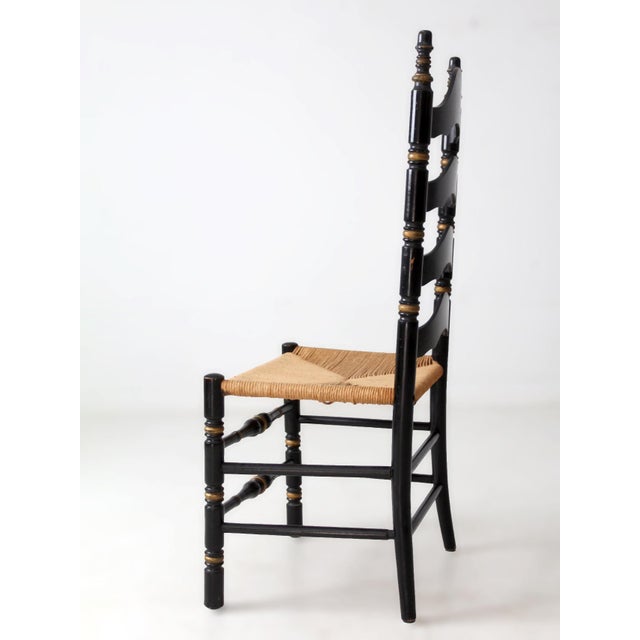 Vintage Hitchcock Style Ladder Back Chair With Rush Seat For Sale - Image 11 of 15