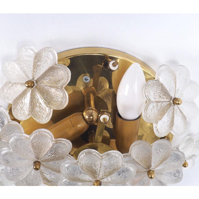 Gold Brass Wall or Ceiling Lamp with Crystal Flowers by Ernst Palme, 1970s For Sale - Image 8 of 10