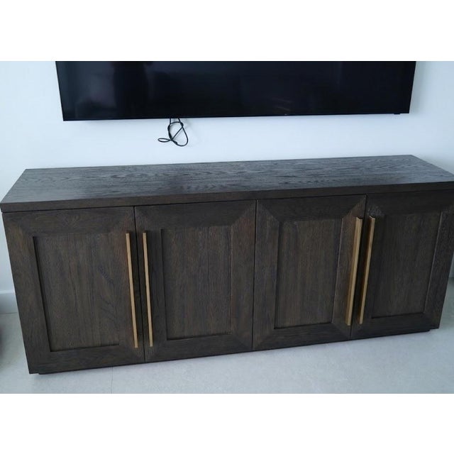 Postmodern Restoration Hardware Machinto 4-Door Media Console in Brown Oak For Sale - Image 3 of 7