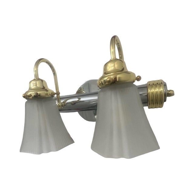 1980s 1980s Vintage Pasquale Miranda Feiss Art Deco Postmodern Brass Bathroom Sconce Chrome Gold Vanity Lamp For Sale - Image 5 of 7