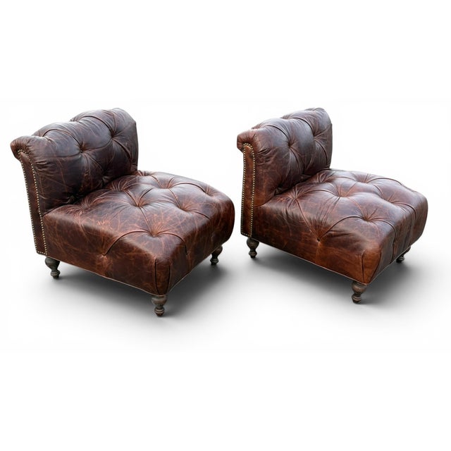 2000 - 2009 Pair of Chesterfield Leather Slipper Chairs For Sale - Image 5 of 9