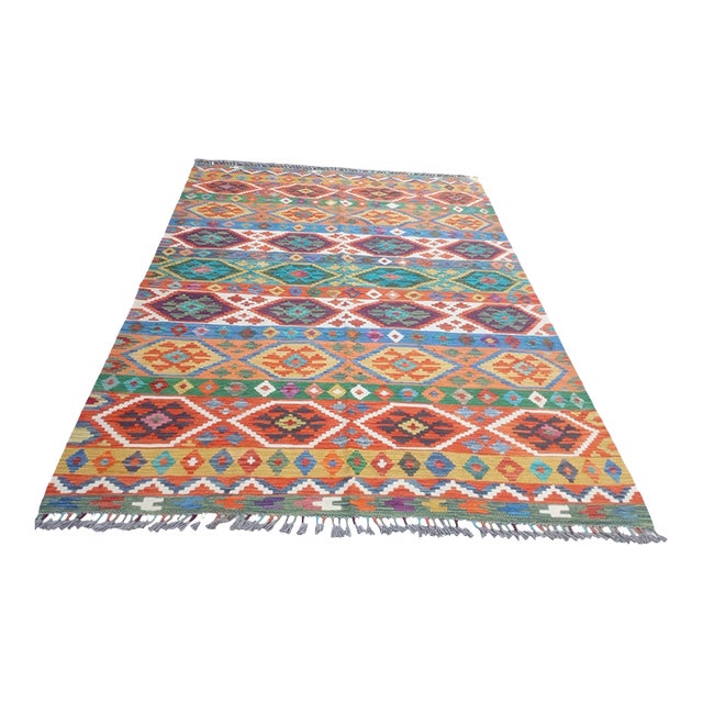 Vintage Mid-20th Century Anatolian Flatwoven Kilim 7'9" X 5'7" For Sale