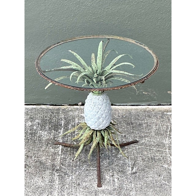 Mid 20th Century Vintage Boho Patinated Wrought Iron Pineapple Table For Sale - Image 5 of 12