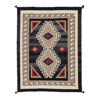 Handmade Southwestern Modern Navajo Wool Area Rug in Charcoal, Slate, and Red For Sale