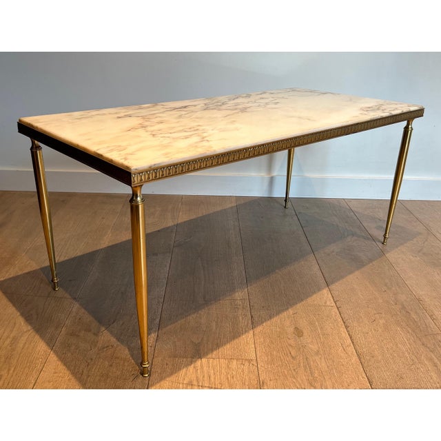 1940s Neoclassical Style Brass Coffee Table With Marble Top For Sale - Image 5 of 12