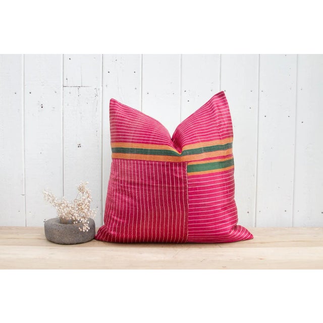 Textile Aliva Antique Mashru Tribal Square Pillow For Sale - Image 7 of 7