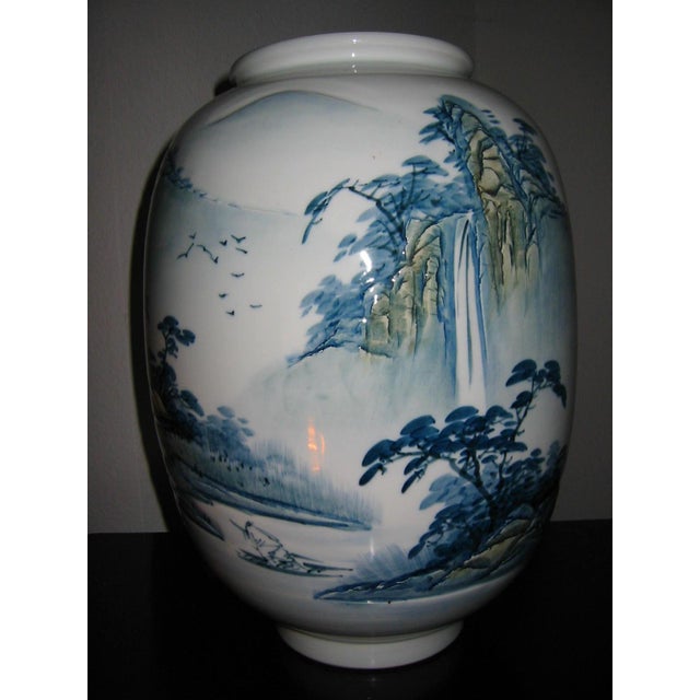 Monumental Chinoiserie Botanical Japanese Scenic Baluster Vase With Calligraphy Signature For Sale - Image 10 of 16