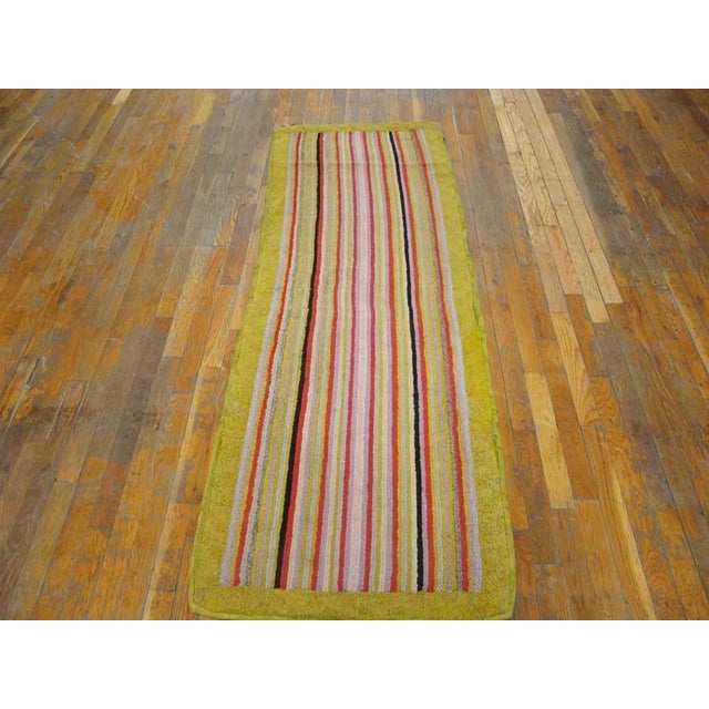 Early 20th Century American Hooked Rug ( 2'3" x 7' - 68 x 213 ) Hooked 1930s American Wool Antique Small Scatter Size Rug,...