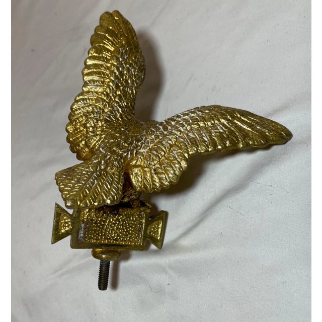 Brass Antique Gold Gilded Solid Brass Bronze Open Winged Eagle Bird Heavy Flag Finial For Sale - Image 8 of 14