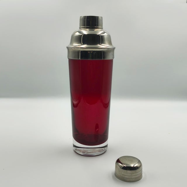 Mid-Century Modern Italian Ruby Red Glass and Chrome Cocktail Shaker, Circa 1960s For Sale - Image 4 of 7