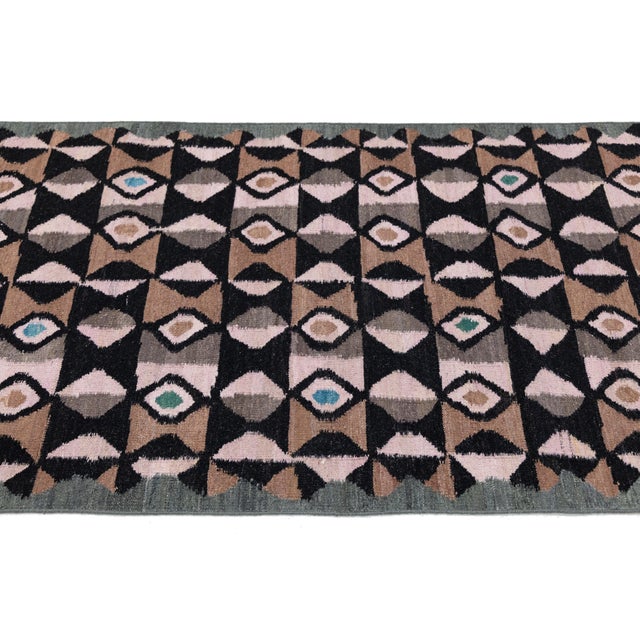 Textile Modern Handmade Kilim Wool Runner – Flatweave Abstract by Apadana For Sale - Image 7 of 10