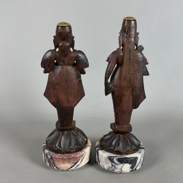 Artigianale, Ancient Asian Statues Deities, 20th Century, Carved Wood and Marble, Set of 2 For Sale - Image 4 of 11