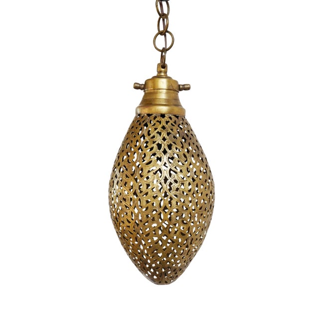 Vintage Brass Tear Drop Pendant Light For Sale