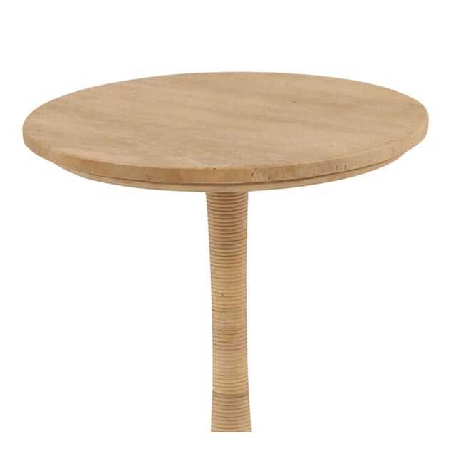 Contemporary Travertine & Cane Round Side Table For Sale - Image 3 of 3