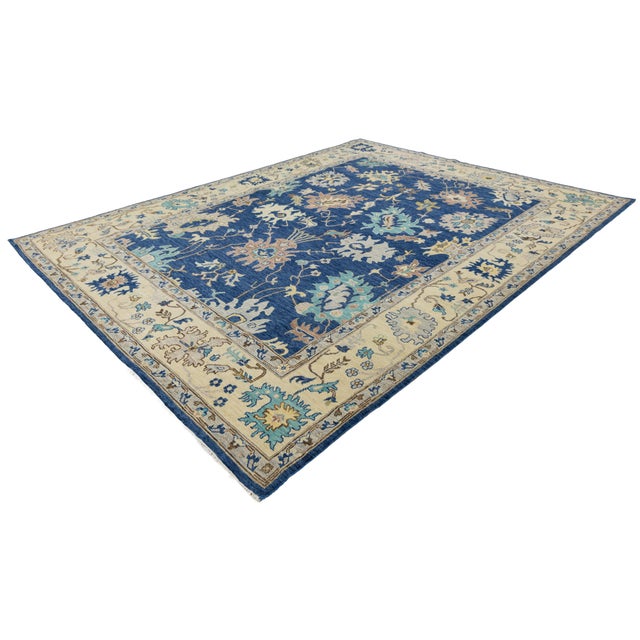 Contemporary Hand-Knotted Wool Modern Oushak Style Area Rug in Indigo Blue For Sale - Image 12 of 12