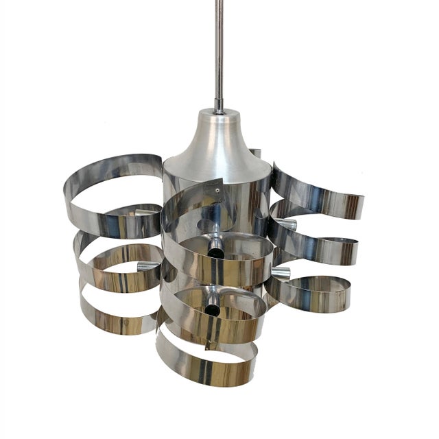 Mid-Century Modern Chromed Steel and Aluminum Cyclone Pendant by Max Sauze for Sciolari, 1960s For Sale - Image 3 of 10