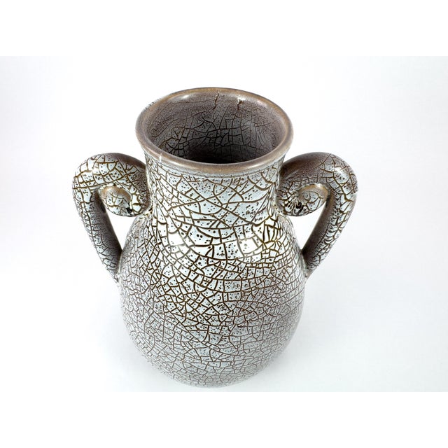 Mid-Century Modern Mid-Century Accolay Crackle-Glaze Sculptural Vase, Signed b.a., France For Sale - Image 3 of 12